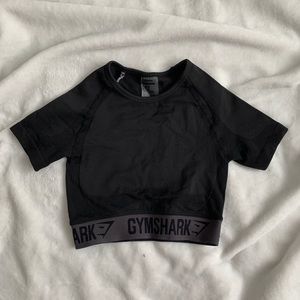 Gymshark Flex Crop Top - Black Marl/Charcoal XS